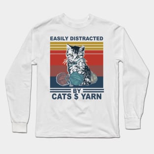 cat easily distracted by cats and yarn Long Sleeve T-Shirt